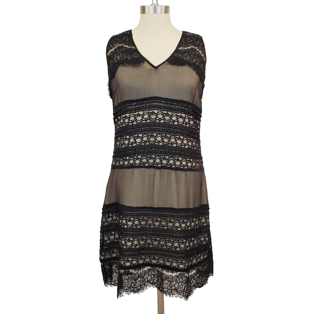 Sundance Sheer Lace Overlay Silk Dress M Black Fringe Whimsigoth Fairy Grunge